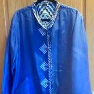 Women's Koos Of Course Reversible 100% Silk Lightweight Jacket Blue Sz: L